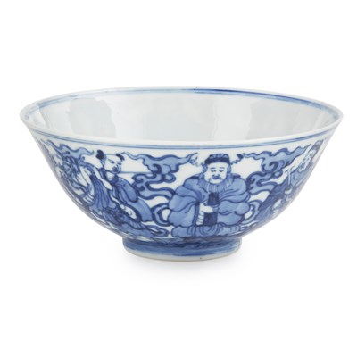 Lot 156 - BLUE AND WHITE 'EIGHT IMMORTALS' BOWL