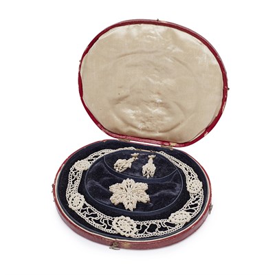 Lot 199 - A cased Victorian seed pearl demi-parure