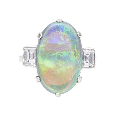 Lot 131 - An opal and diamond set ring