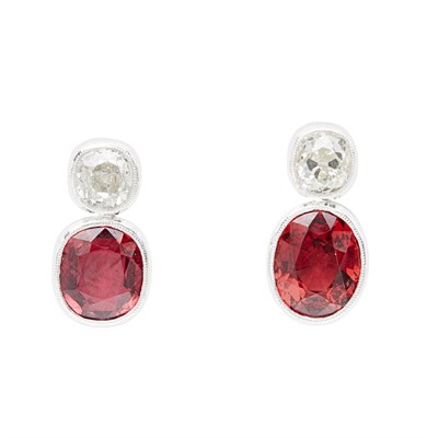 Lot 92 - A pair of spinel and diamond set earrings
