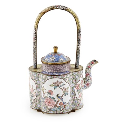 Lot 72 - CANTON ENAMEL TEAPOT AND COVER