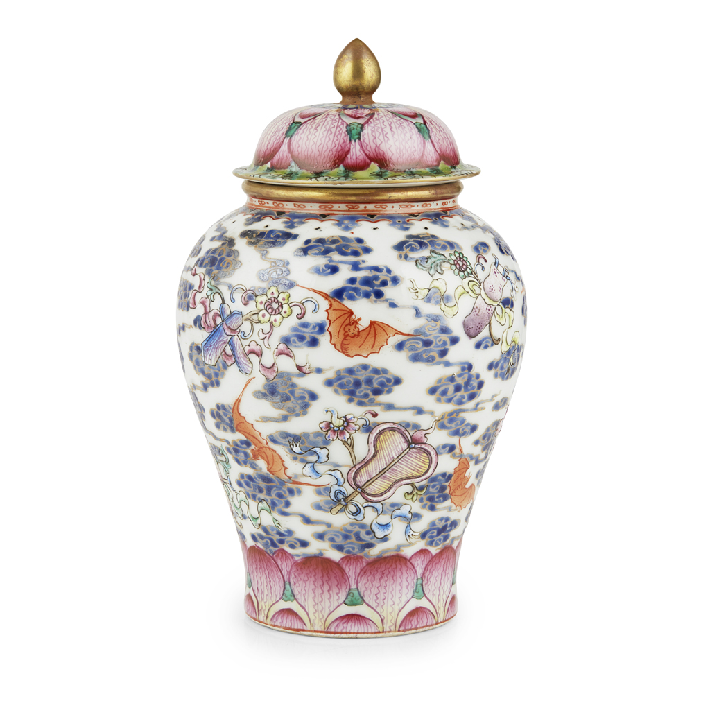 Lot 142 - SMALL FAMILLE ROSE 'BAJIXIANG' BALUSTER JAR AND COVER