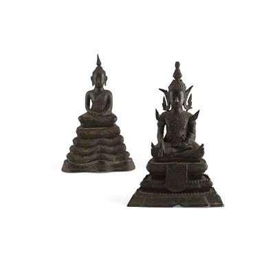 Lot 319 - TWO THAI BRONZE SEATED FIGURES OF BUDDHA