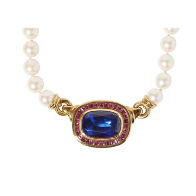 Lot 122 - A Tanzanite, ruby and pearl set necklace