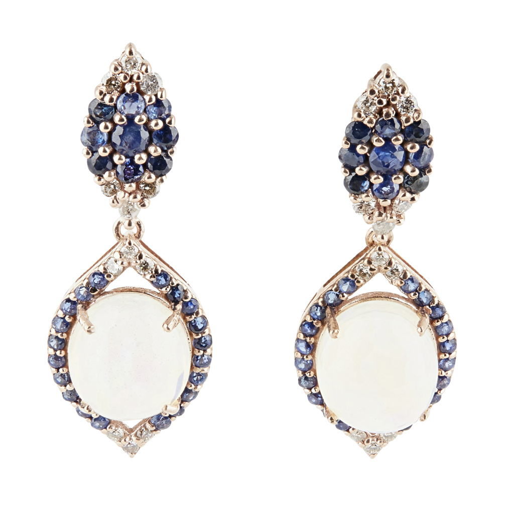 Lot 86 - A pair of opal pendant earrings