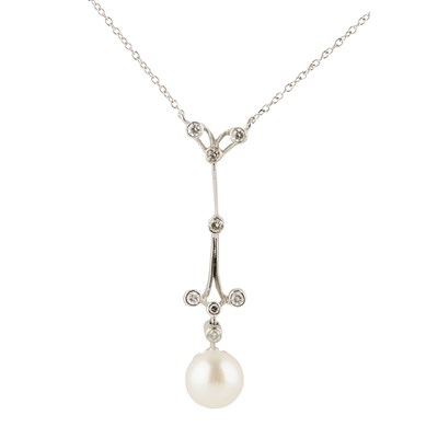 Lot 67 - A diamond and pearl set pendant