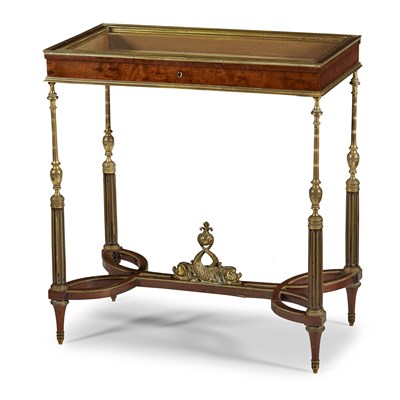 Lot 507 - LOUIS XVI STYLE MAHOGANY, BRASS AND GILT BRONZE MOUNTED  BIJOUTERIE TABLE BY GEORGES-FRANCOIS ALIX, AFTER A DESIGN BY ADAM WEISWEILLER