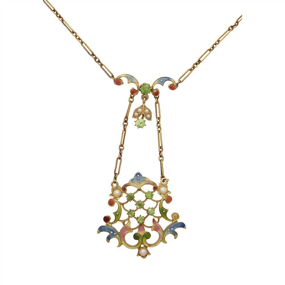 Lot 1 - An early 20th century enamel and gem set pendant necklace