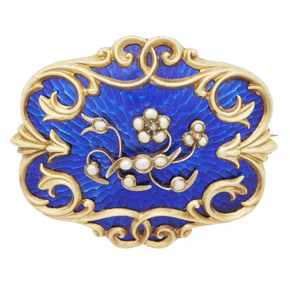 Lot 56 - An early Victorian enamel and pearl set mourning brooch