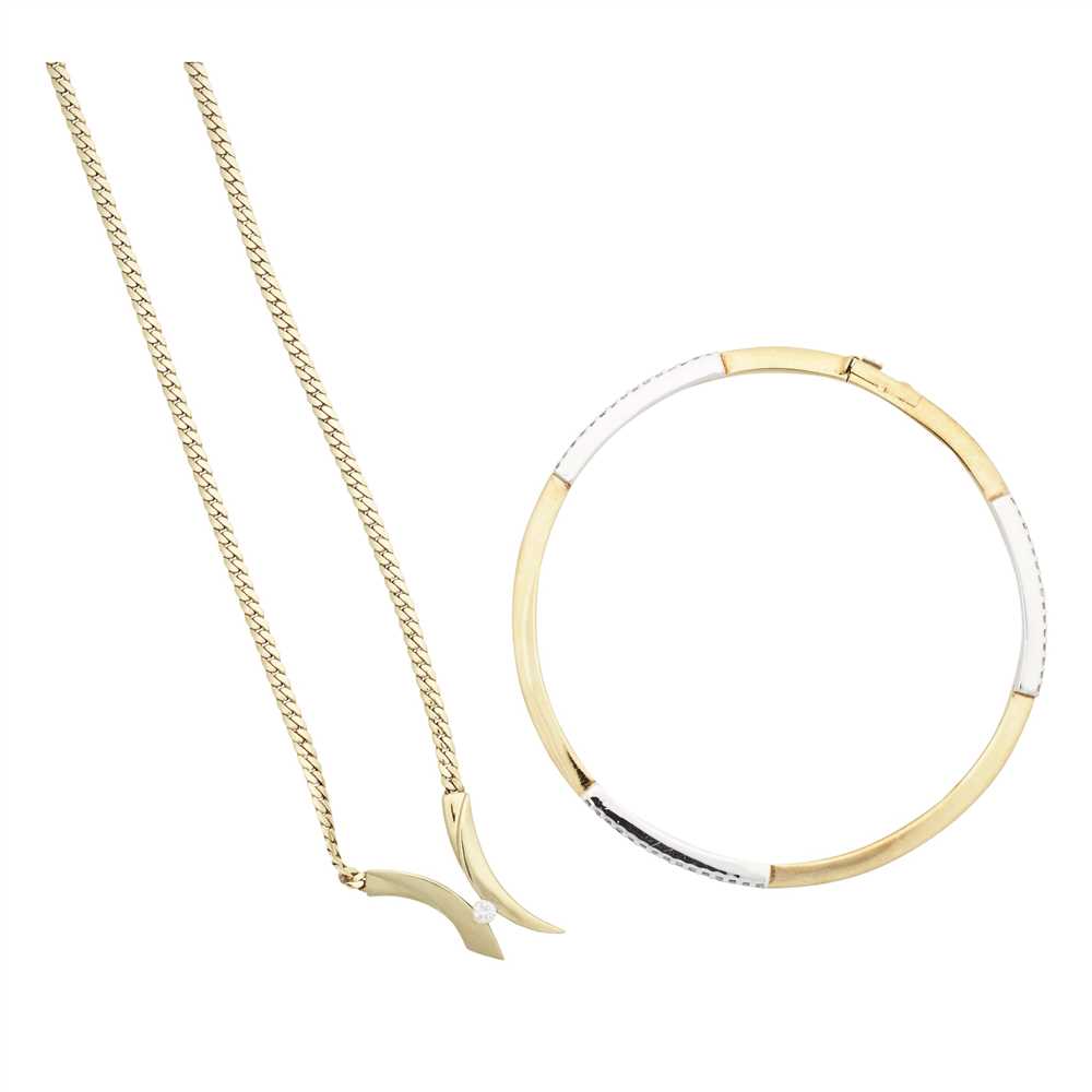 Lot 113 - A modern diamond set bangle and pendant necklace