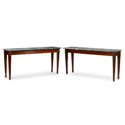 Lot 128 - PAIR OF GEORGE III STYLE MARBLE TOP HALL TABLES