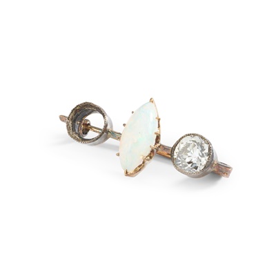 Lot 197 - An opal and diamond bar brooch