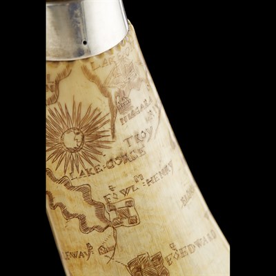 Lot 9 - THE KENNEDY OF CASSILLIS FRENCH AND INDIAN WAR ENGRAVED MAP POWDER HORN