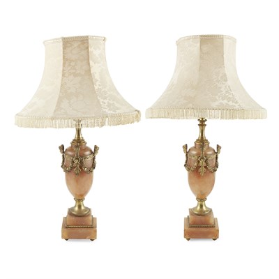 Lot 44 - PAIR OF ONYX  GILT METAL MOUNTED TABLE LAMPS