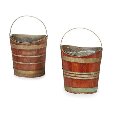 Lot 126 - MATCHED PAIR OF BRASS BANDED PEAT BUCKETS