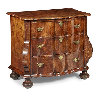 Lot 17 - DUTCH WALNUT AND FRUITWOOD SERPENTINE CHEST OF DRAWERS
