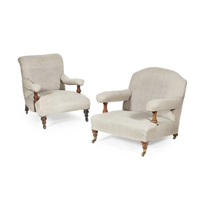 Lot 46 - TWO VICTORIAN HOWARD & SONS STYLE ARMCHAIRS