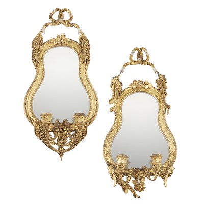 Lot 43 - NEAR PAIR OF VICTORIAN GESSO AND GILTWOOD GIRANDOLE MIRRORS