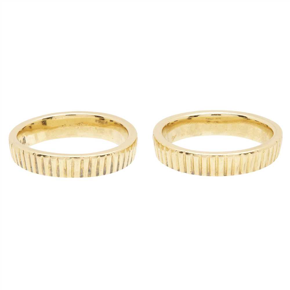 Lot 68 - A pair of 18ct gold textured rings, by Kutchinsky