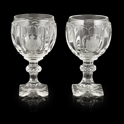 Lot 150 - PAIR OF EASTERN EUROPEAN ARMORIAL ENGRAVED GLASSES