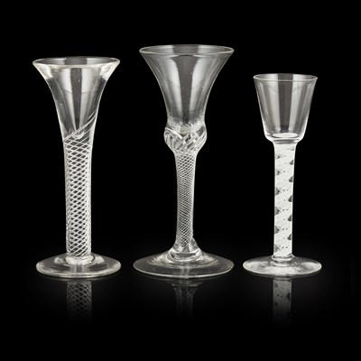 Lot 136 - THREE GEORGIAN TWIST STEM WINE GLASSES