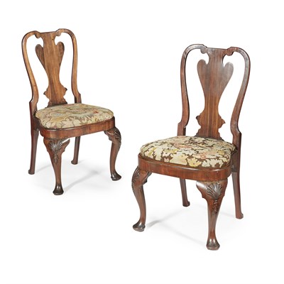 Lot 70 - PAIR OF GEORGE I WALNUT SIDE CHAIRS