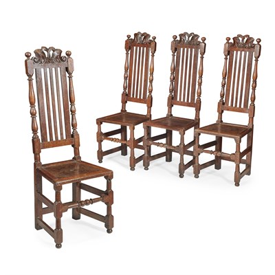 Lot 64 - SET OF FOUR WILLIAM AND MARY OAK SIDE CHAIRS