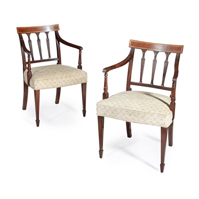 Lot 287 - SET OF TEN SCOTTISH REGENCY MAHOGANY AND SATINWOOD DINING CHAIRS