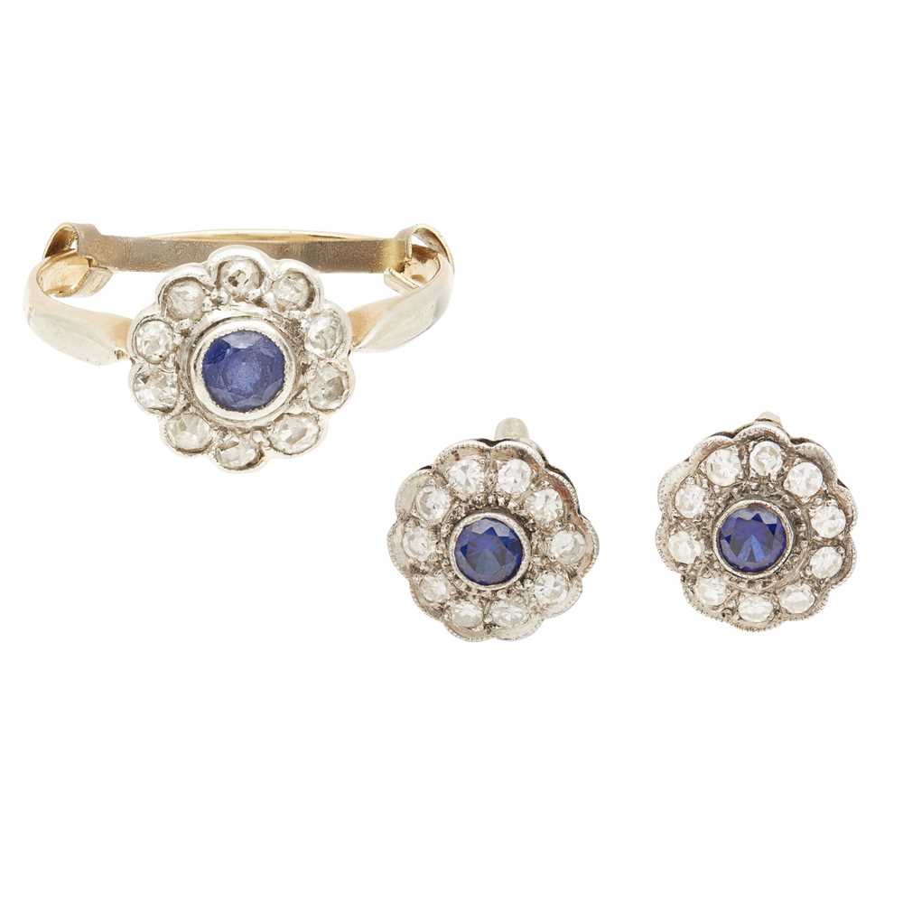 Lot 53 - A pair of sapphire and diamond set earrings