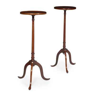 Lot 81 - PAIR OF GEORGE III STYLE INLAID MAHOGANY TORCHERES