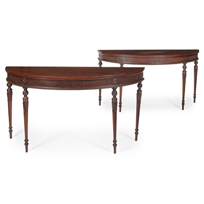 Lot 122 - PAIR OF GEORGE III MAHOGANY DEMILUNE SIDE TABLES
