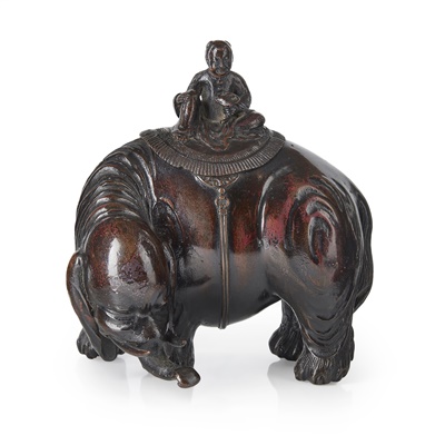 Lot 60 - BRONZE GROUP OF A BOY AND ELEPHANT