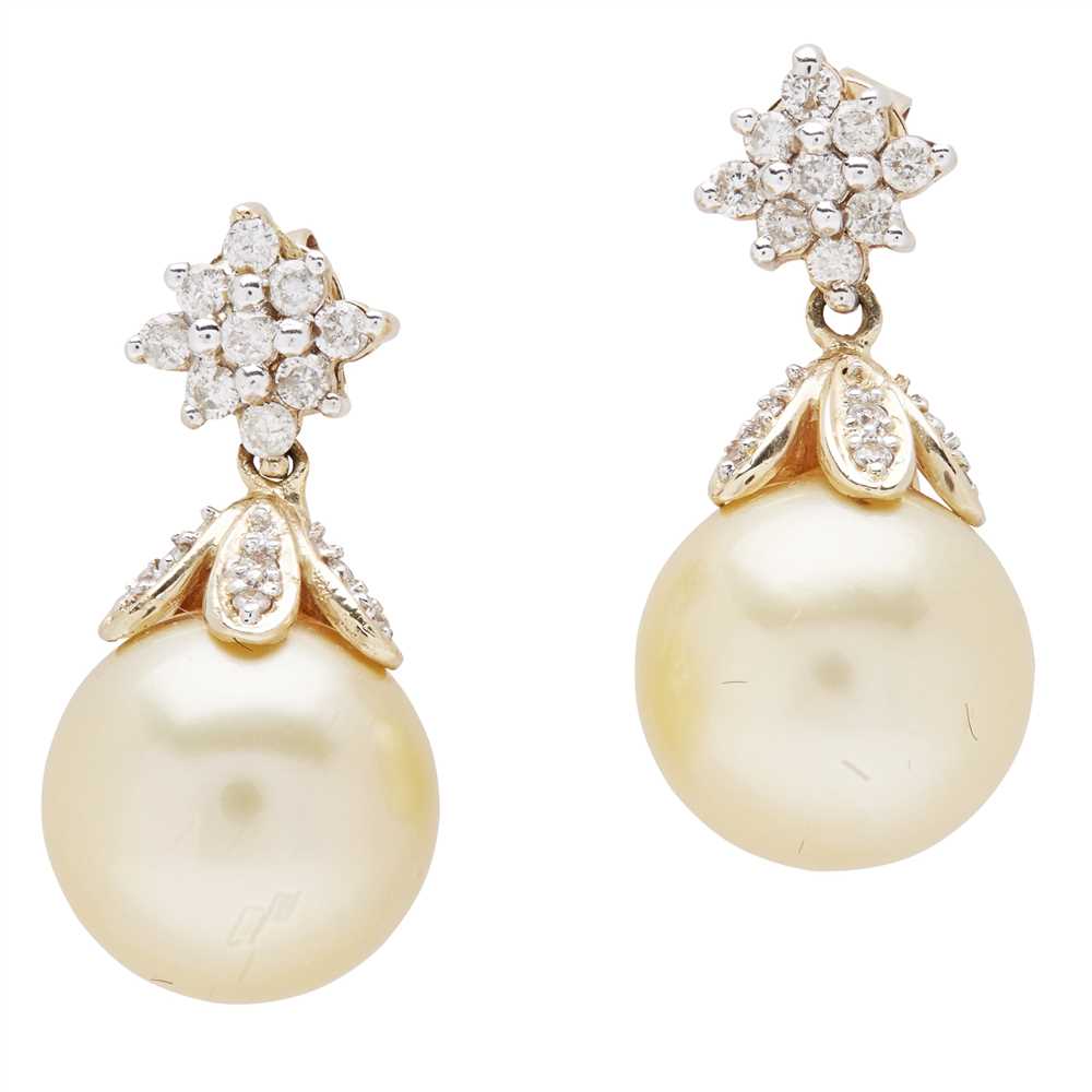 Lot 198 - A pair of pearl and diamond set earrings