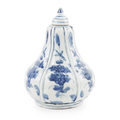 Lot 186 - BLUE AND WHITE 'GOURD' VASE WITH COVER