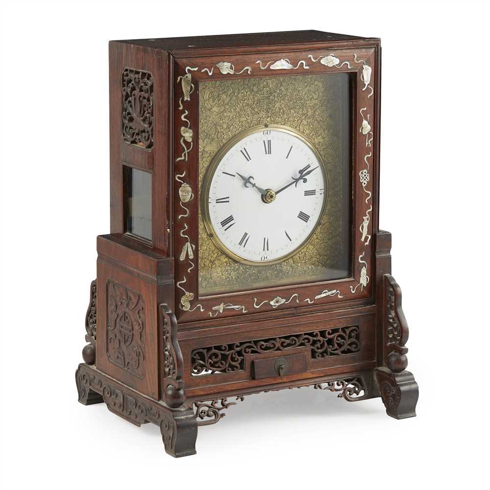 Lot 6 - HARDWOOD AND MOTHER-OF-PEARL INLAID TABLE CLOCK
