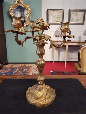 Lot 430 - PAIR OF LOUIS XV AND LATER GILT BRONZE THREE-LIGHT CANDELABRA