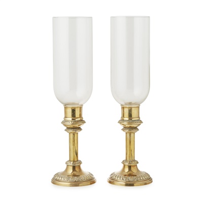 Lot 69 - PAIR OF GEORGIAN STYLE BRASS STORM LAMPS BY MOTTAHEDEH