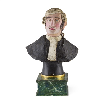 Lot 204 - PAINTED PLASTER AND PAPIER-MÂCHÉ BUST OF AN ADVOCATE