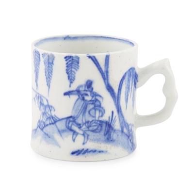 Lot 84 - BOW BLUE AND WHITE 'CROSSED-LEGGED CHINAMAN' PATTERN COFFEE CAN