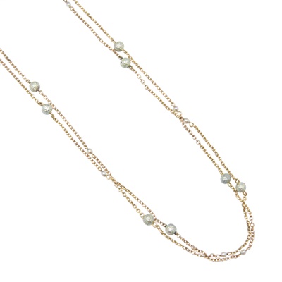 Lot 5 - An enamel and seed pearl set long chain