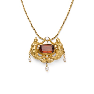 Lot 97 - An Italian late 19th century gem-set pendant/brooch and chain