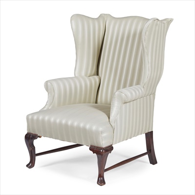 Lot 57 - GEORGE II STYLE MAHOGANY FRAMED WING ARMCHAIR