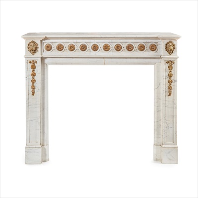 Lot 95 - GEORGE III STYLE GILT BRONZE MOUNTED WHITE MARBLE FIRE SURROUND