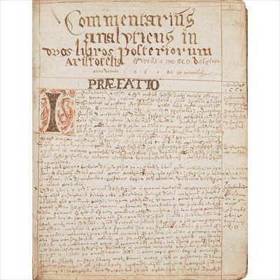 Lot 204 - 1660-1662 Manuscript copy of, or Commentaries on, Aristotle's Posteriora Analytica