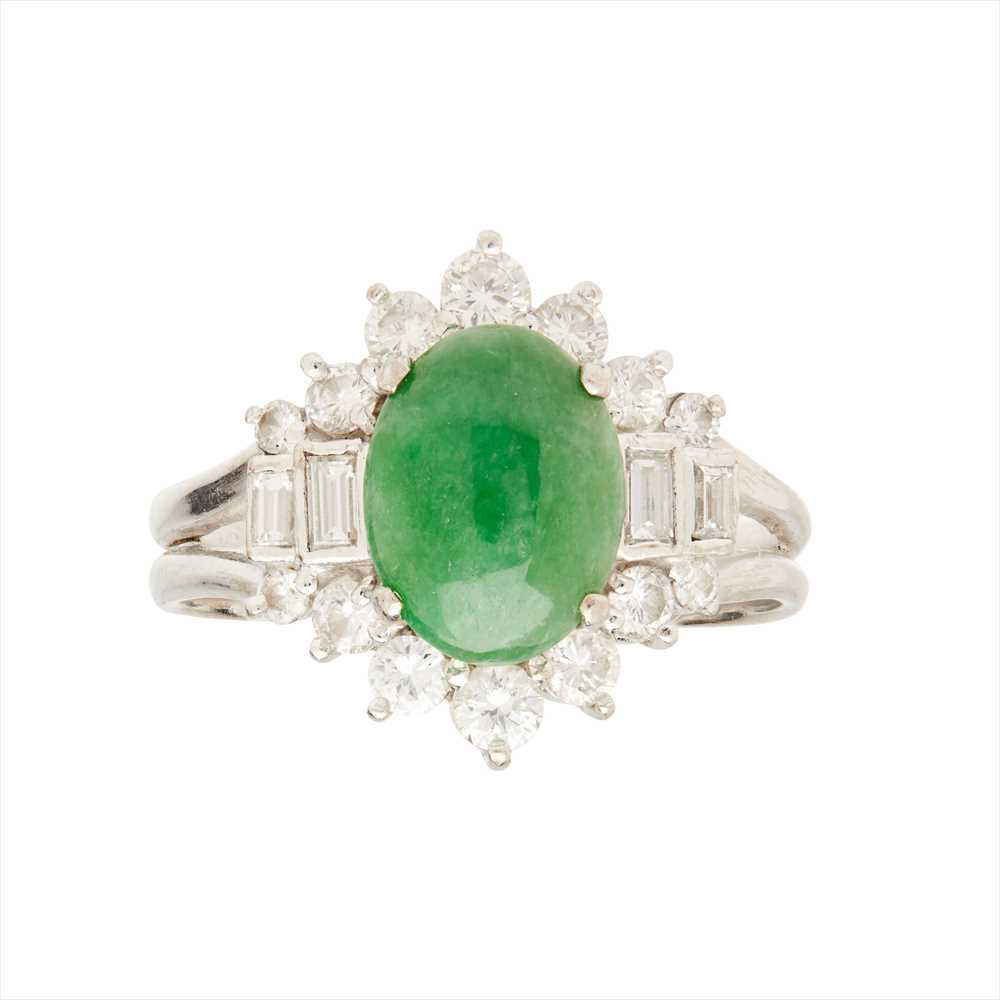 Lot 95 - A jade and diamond set cluster ring