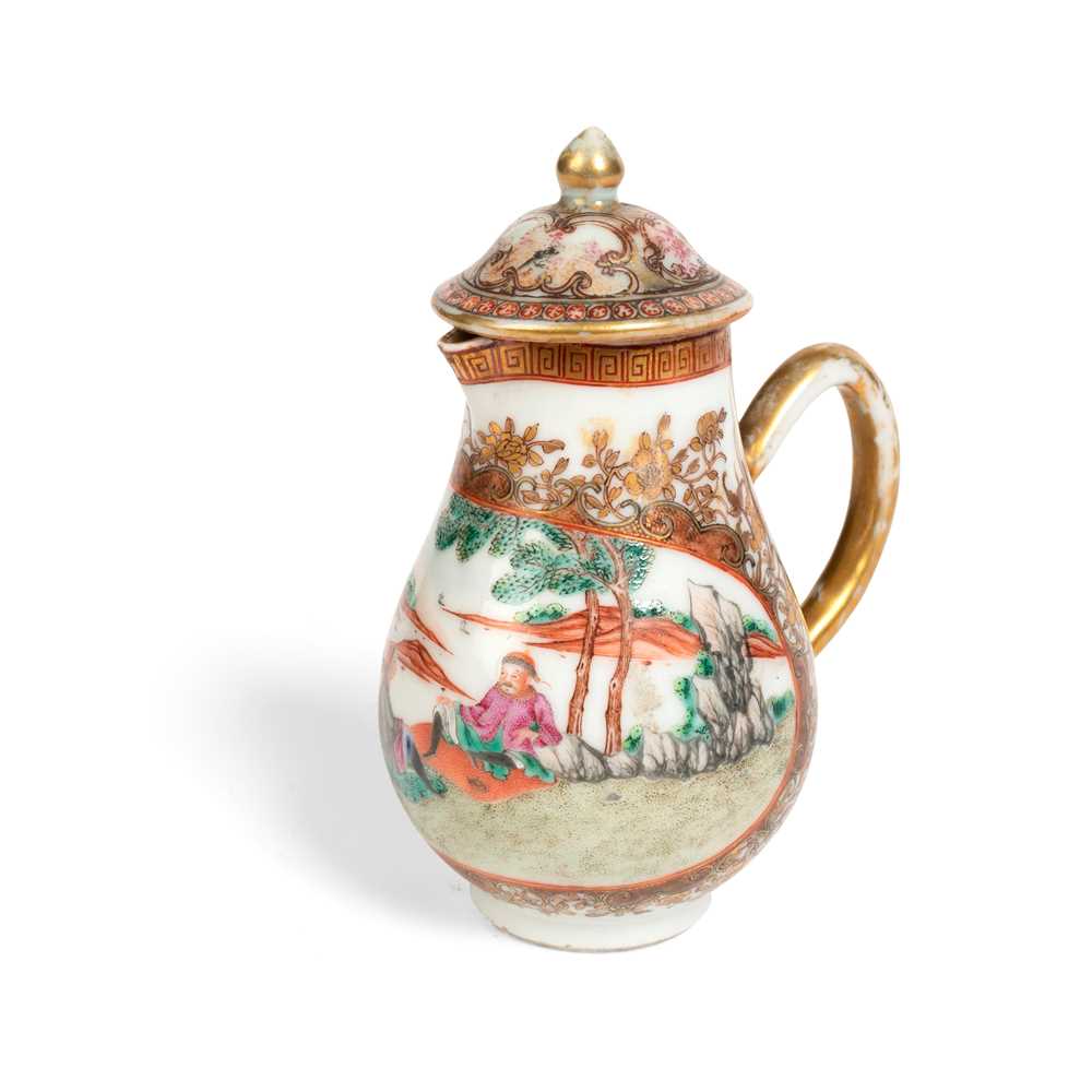 Lot 244 - SMALL FAMILLE ROSE MILK JUG AND COVER