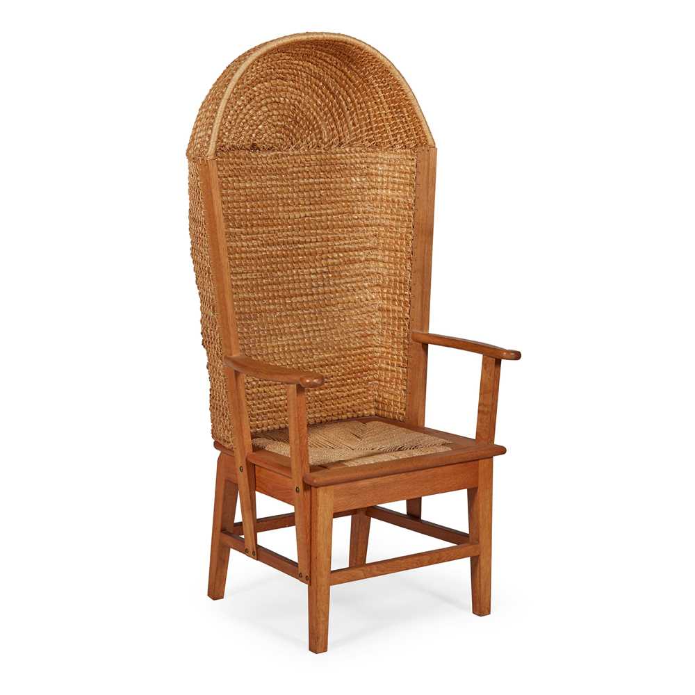 Lot 46 - A WHITE OAK AND SEA GRASS HOODED ORKNEY CHAIR