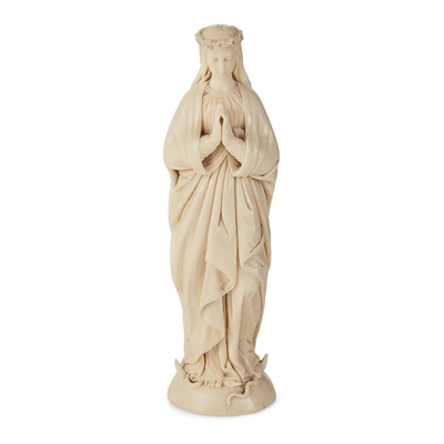 Lot 168 - CARVED IVORY FIGURE OF THE VIRGIN AND THE SERPENT