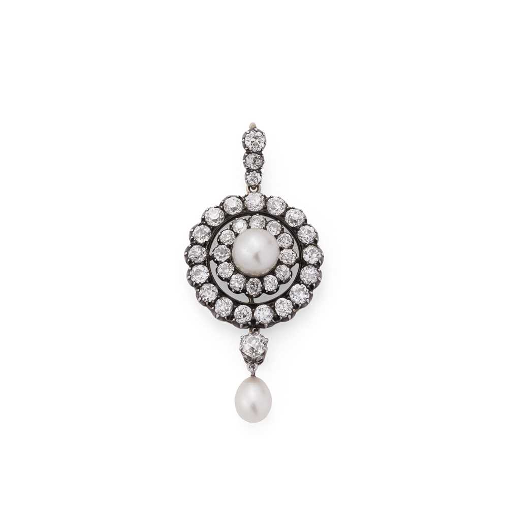 Lot 125 - A late 19th century natural pearl and diamond pendant, circa 1890