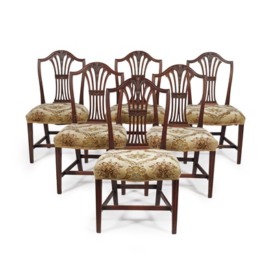 Lot 111 - SET OF SEVEN GEORGE III MAHOGANY DINING CHAIRS